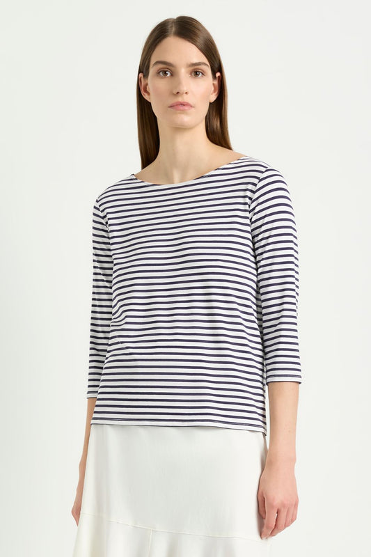 Relaxed Boat Neck Sapphire/White