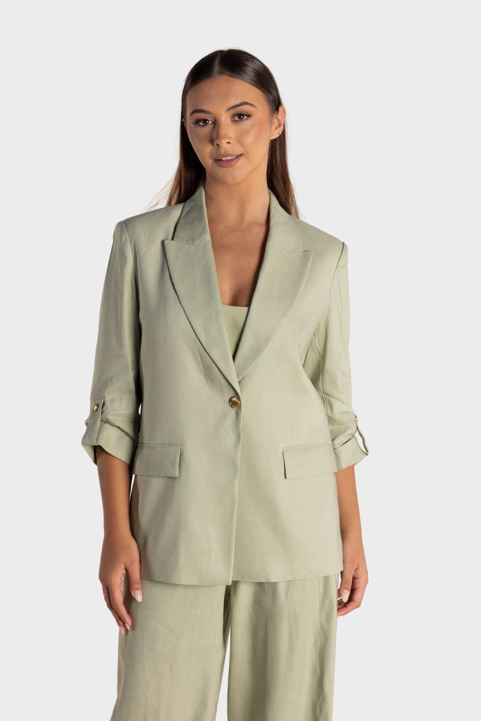 Linen Mixed Blazer Avocado