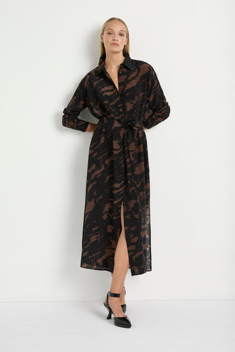 Tie Shirt Dress Shadow Print