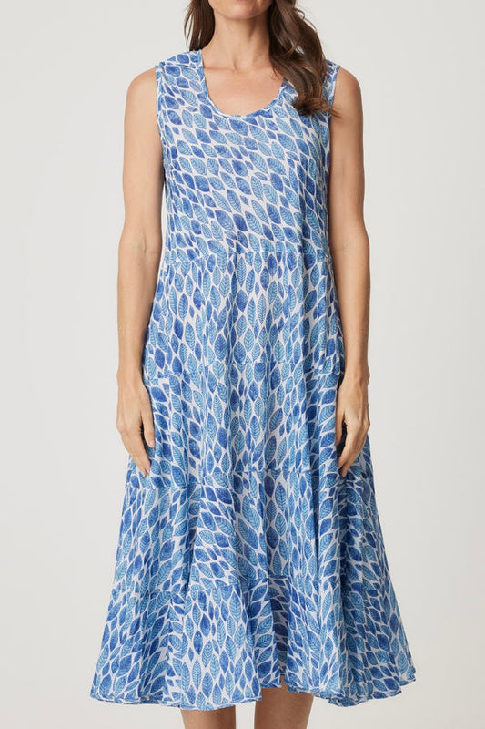 Illiana Dress Blue Leaf