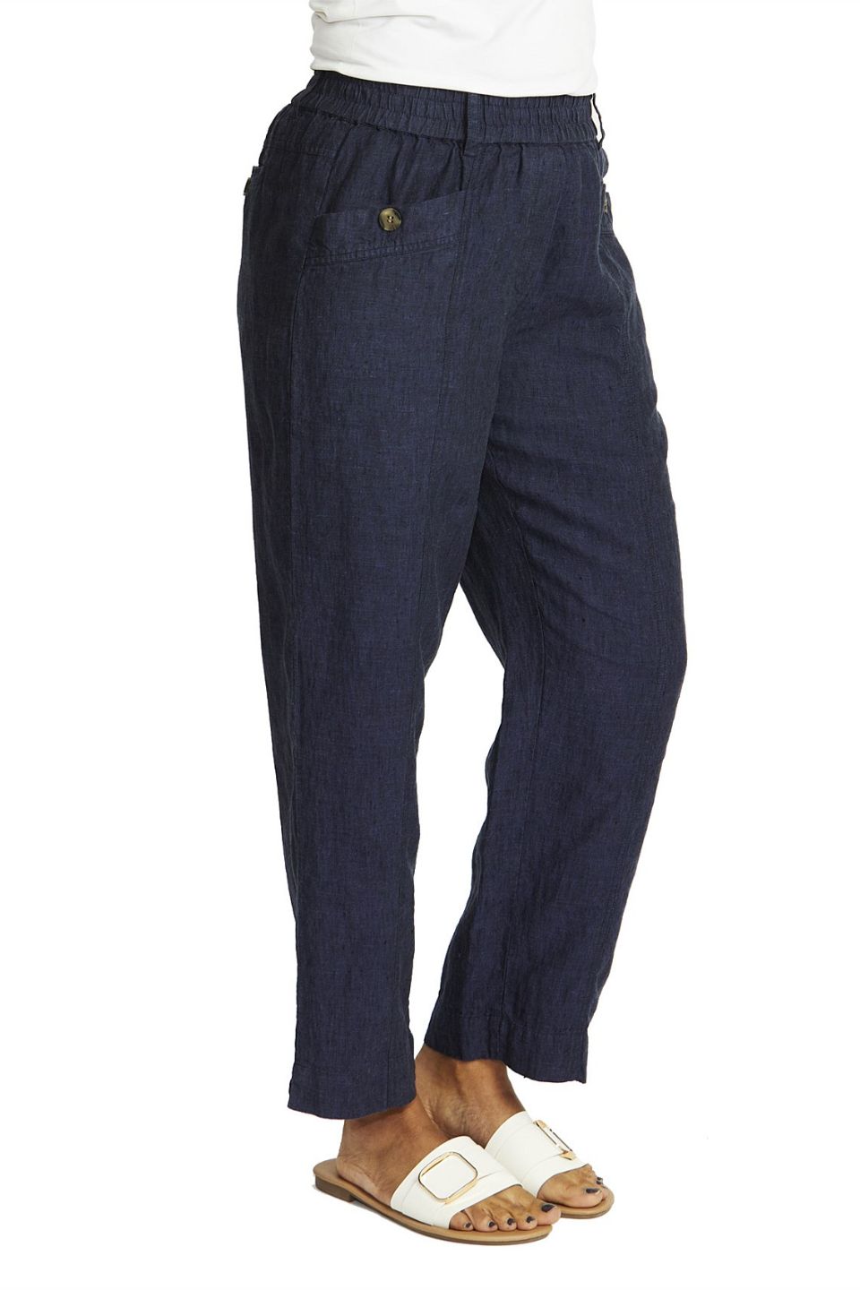 Ava Pull On Linen Pant Navy