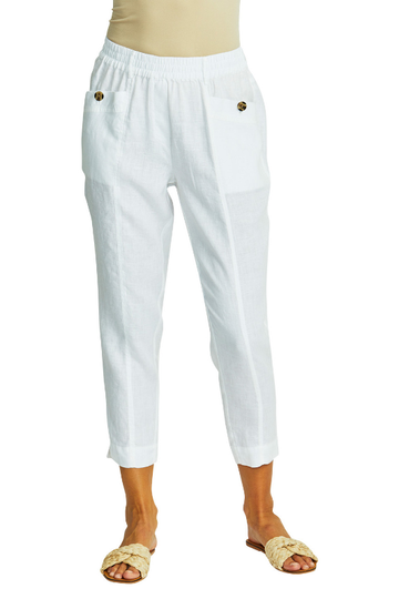 Ava Pull On Linen Pant White