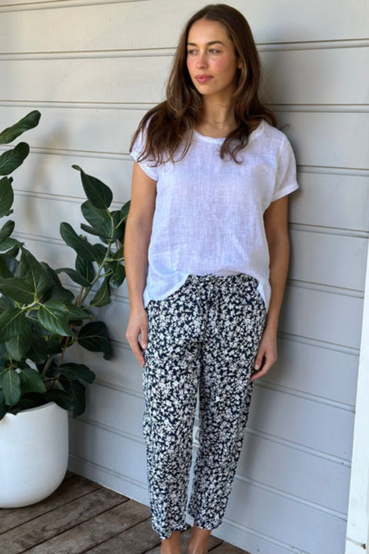 Jessie Linen Pant Navy Floral