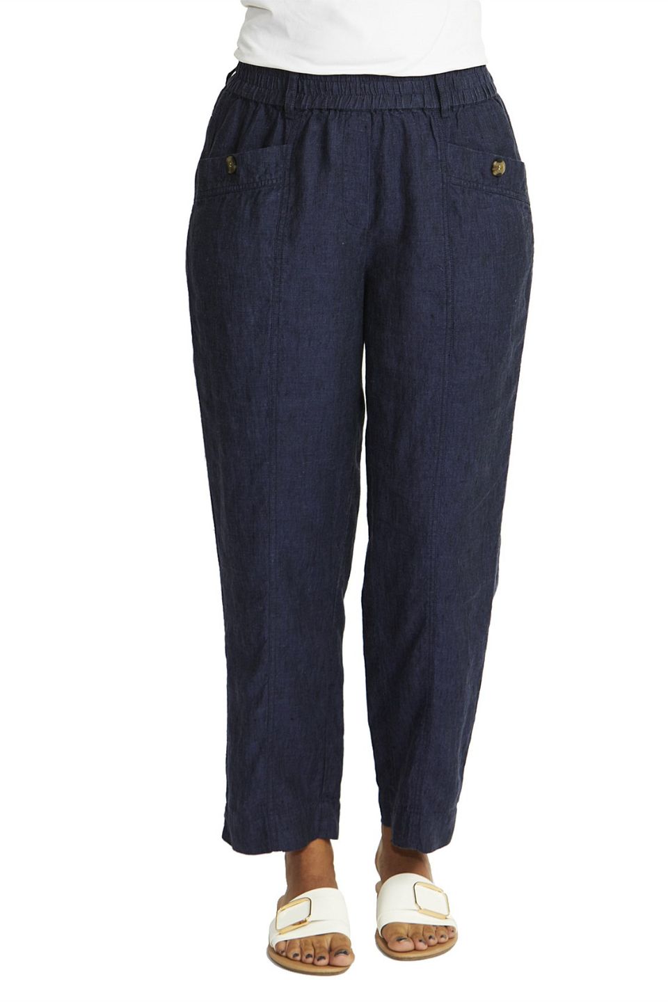 Ava Pull On Linen Pant Navy