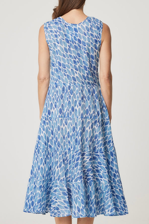 Illiana Dress Blue Leaf