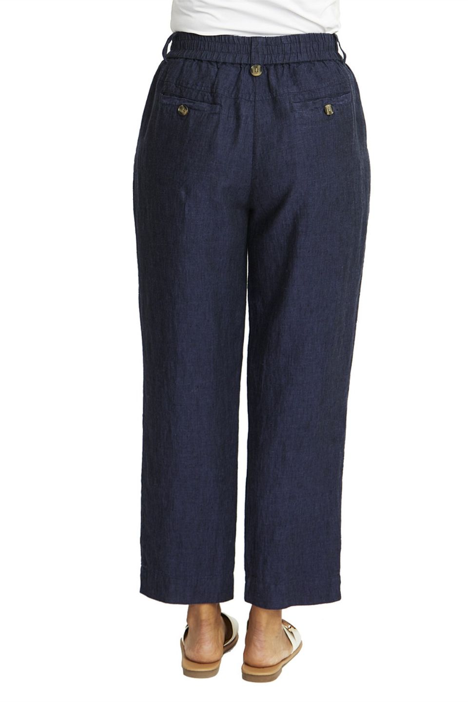 Ava Pull On Linen Pant Navy