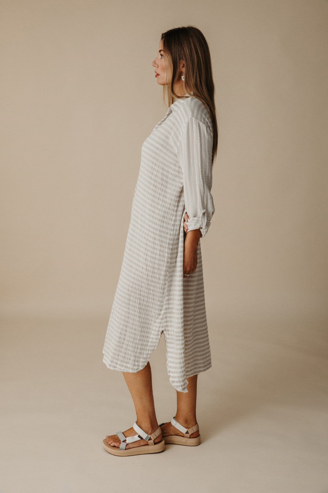 Salt Tunic Dress Pumice and White