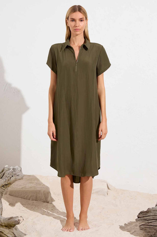 Short Sleeve Zip Dress Seaweed