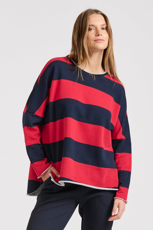 Raw Cotton Stripe Sweatshirt Red/Navy