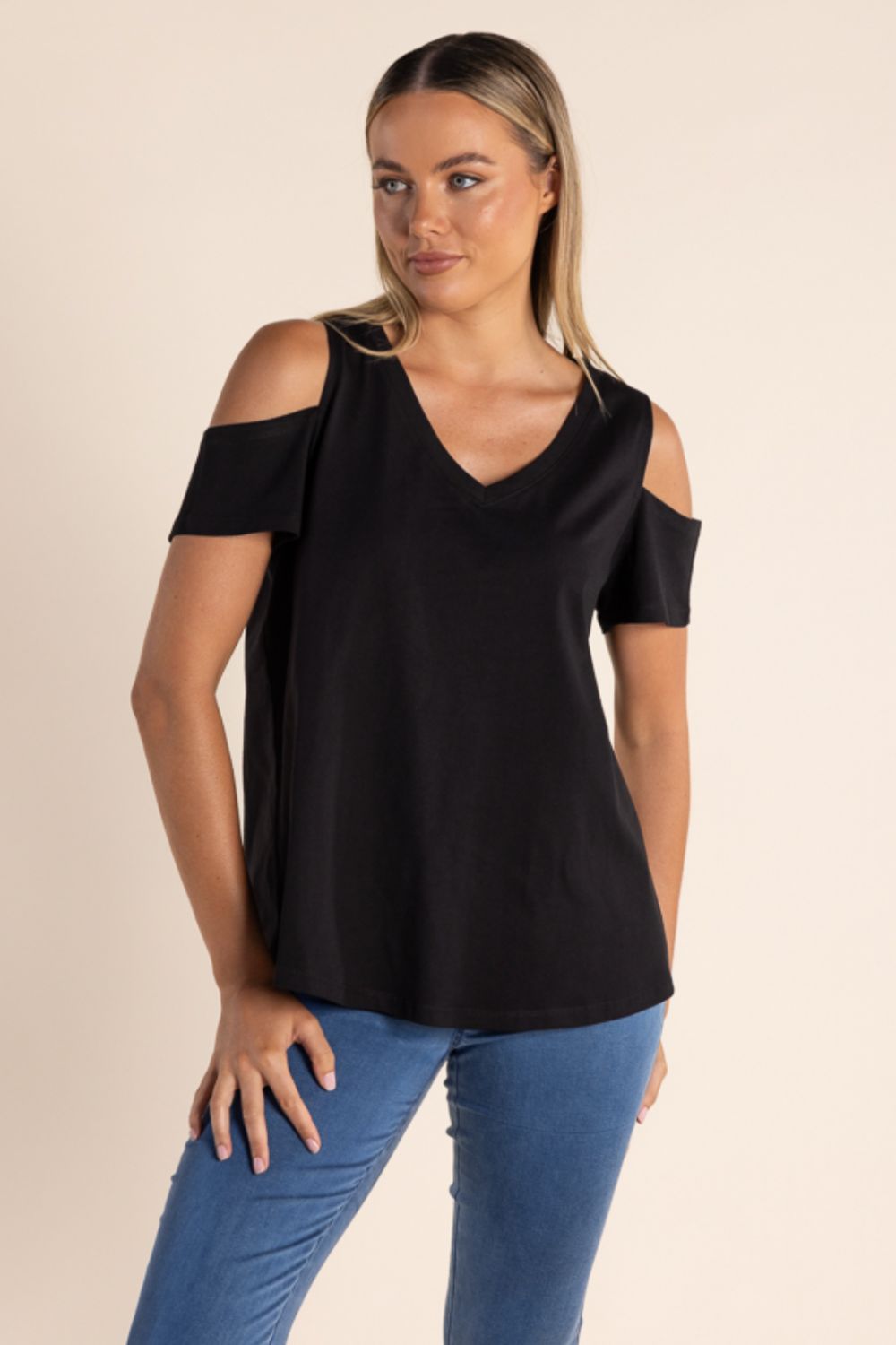 Cold Shoulder T-Shirt Black