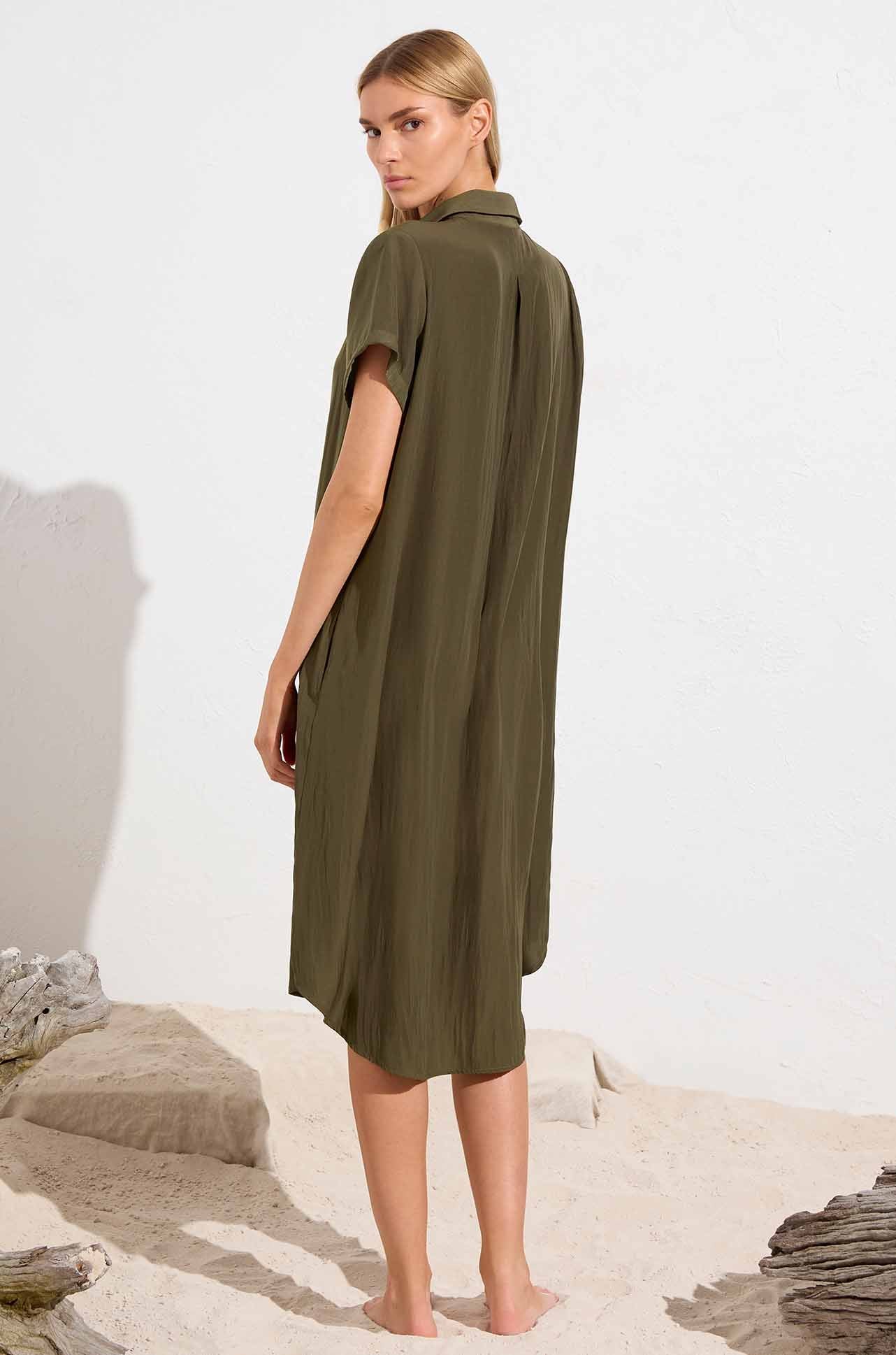 Short Sleeve Zip Dress Seaweed