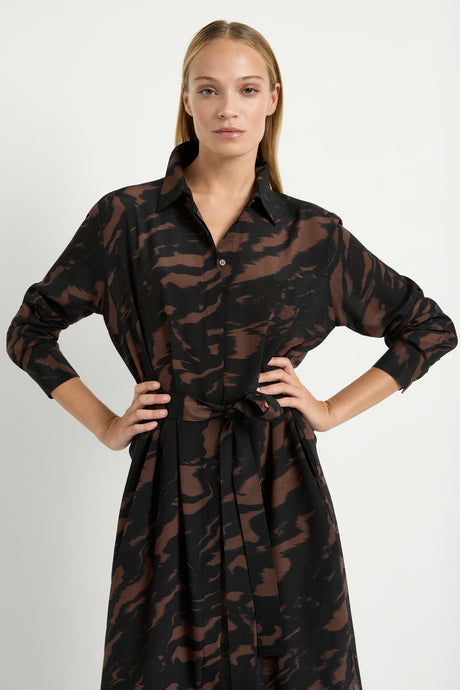 Tie Shirt Dress Shadow Print