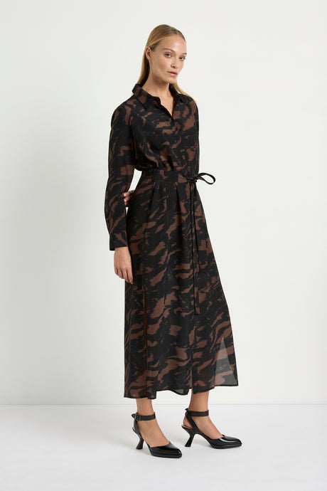 Tie Shirt Dress Shadow Print