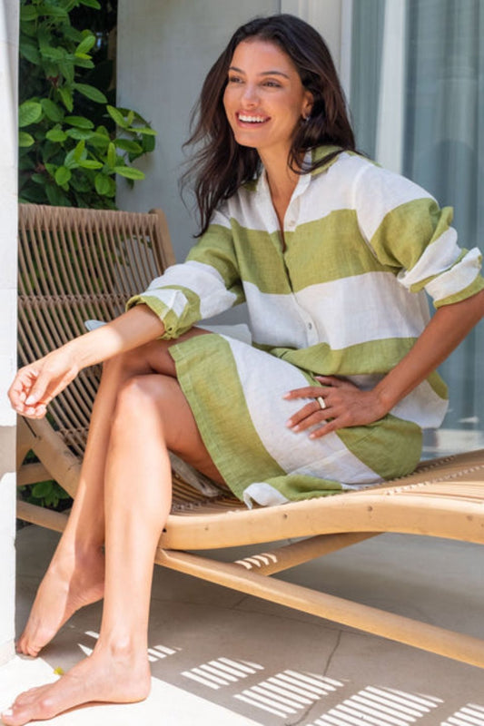 Beach Linen Dress Avo Stripes