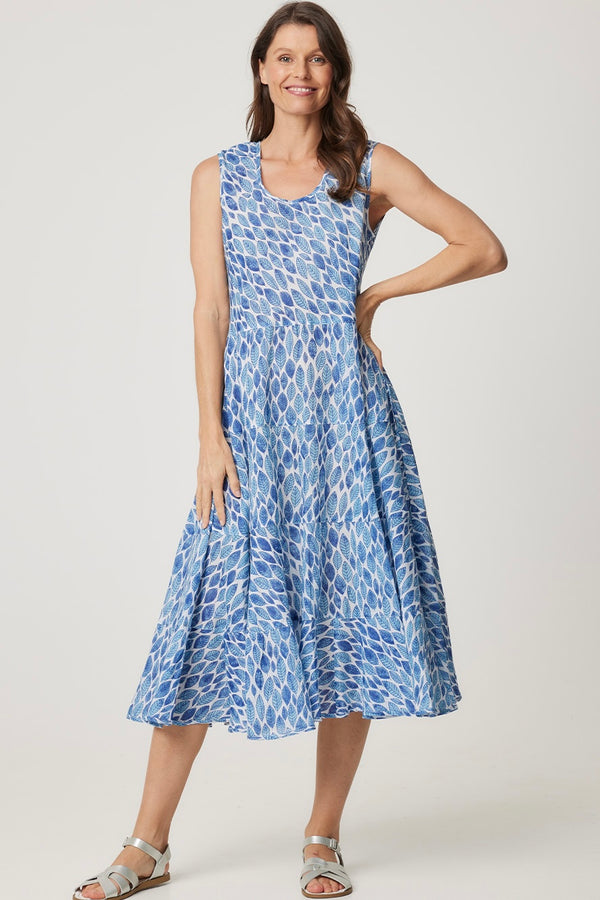 Illiana Dress Blue Leaf