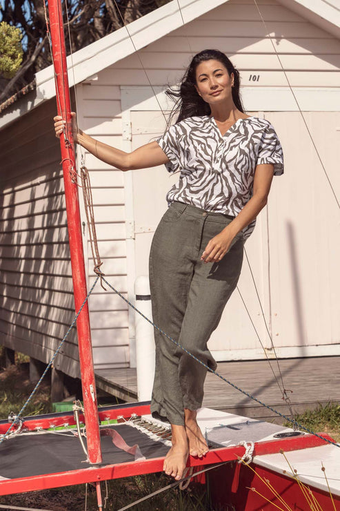 Zebra Pattern Top White/Khaki