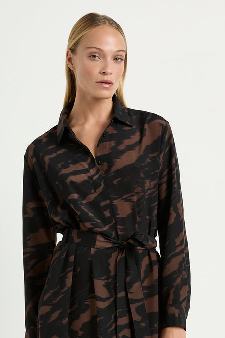 Tie Shirt Dress Shadow Print