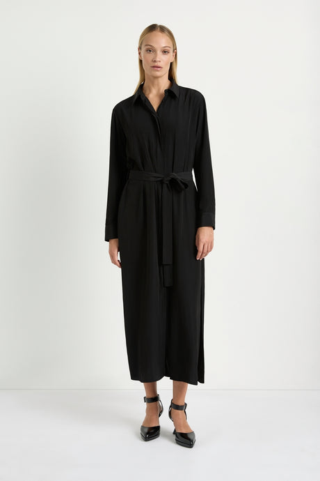 Tie Shirt Dress Black