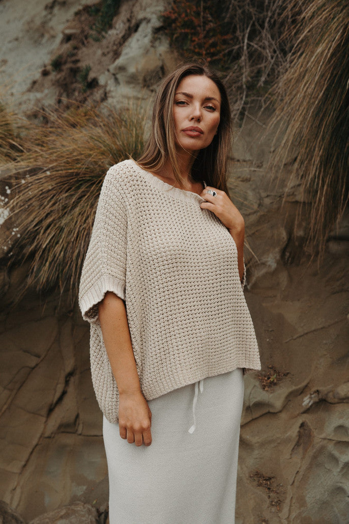 Sunray Rib Crop Pullover Pale Gold