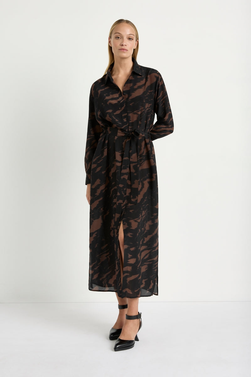 Tie Shirt Dress Shadow Print