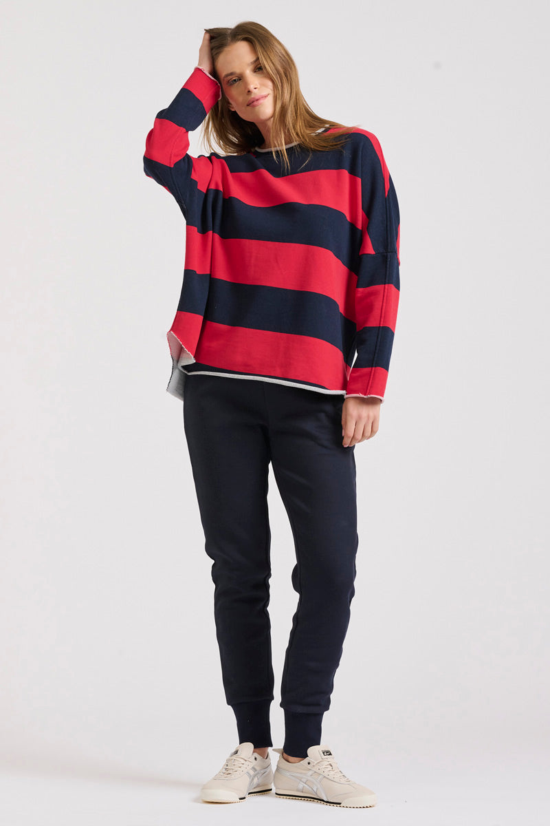 Raw Cotton Stripe Sweatshirt Red/Navy