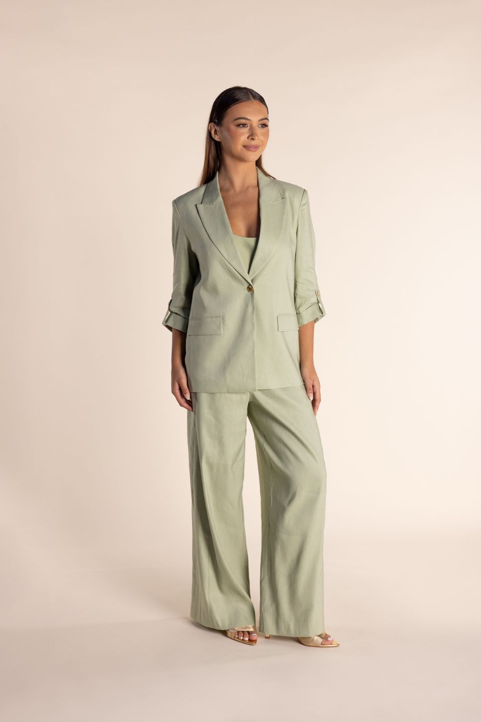 Linen Mixed Blazer Avocado