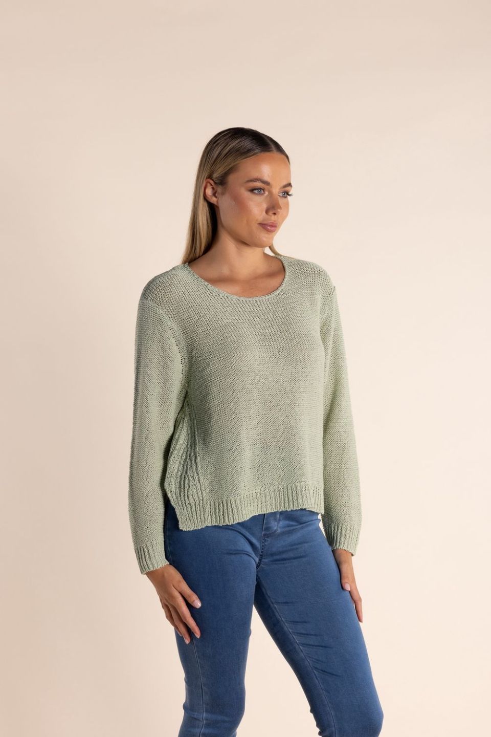 Tape Yarn Knit Sleeve Soft Green