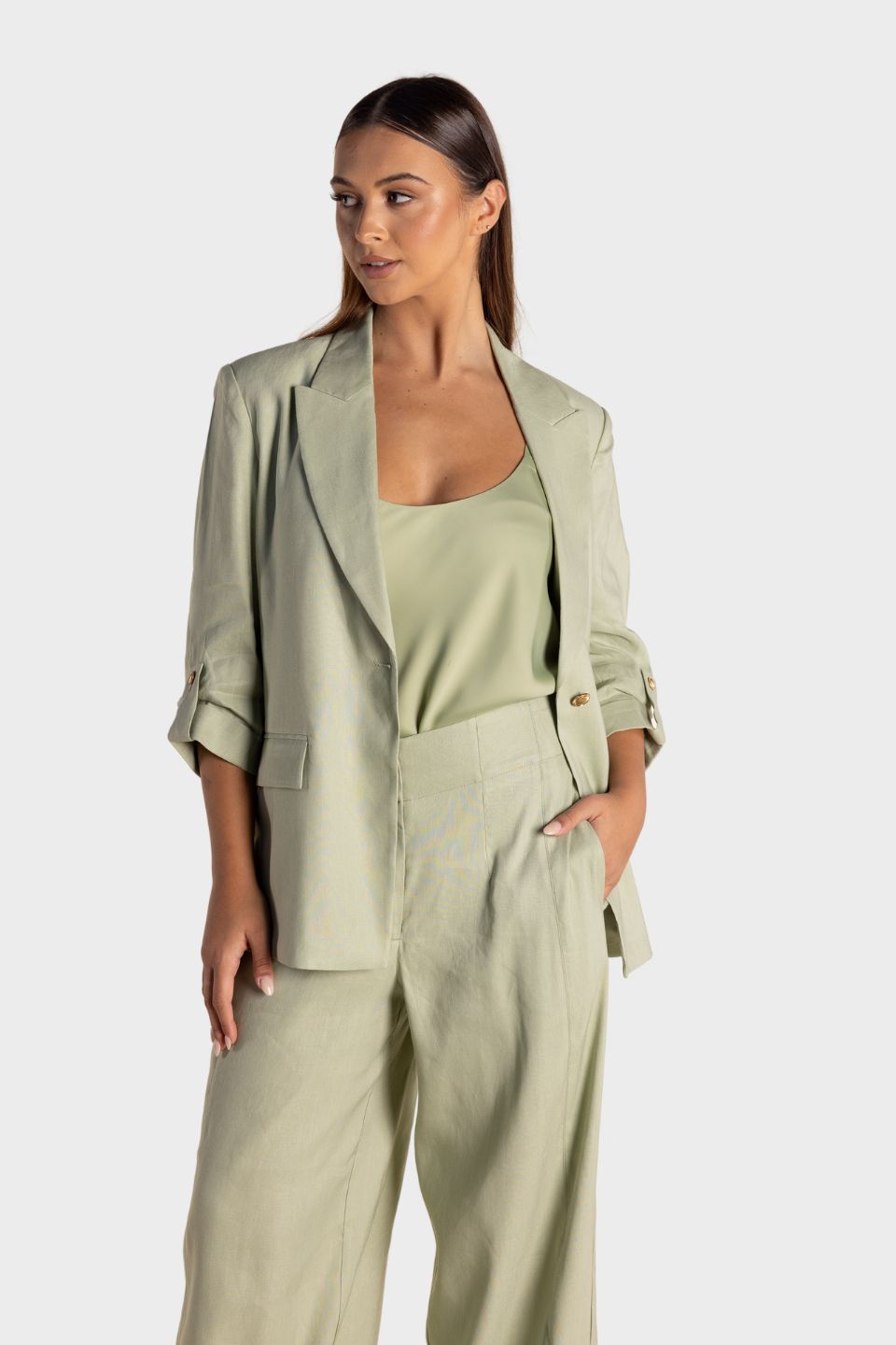 Linen Mixed Blazer Avocado