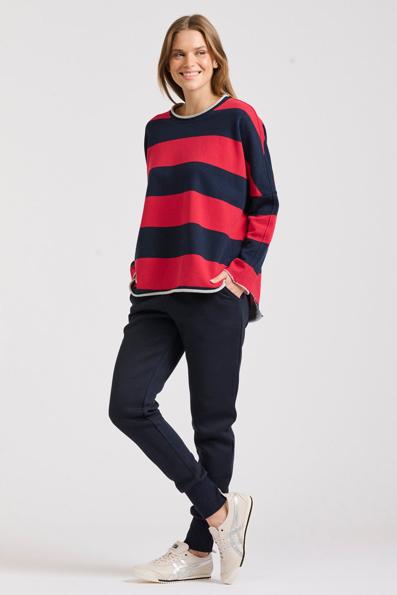 Raw Cotton Stripe Sweatshirt Red/Navy