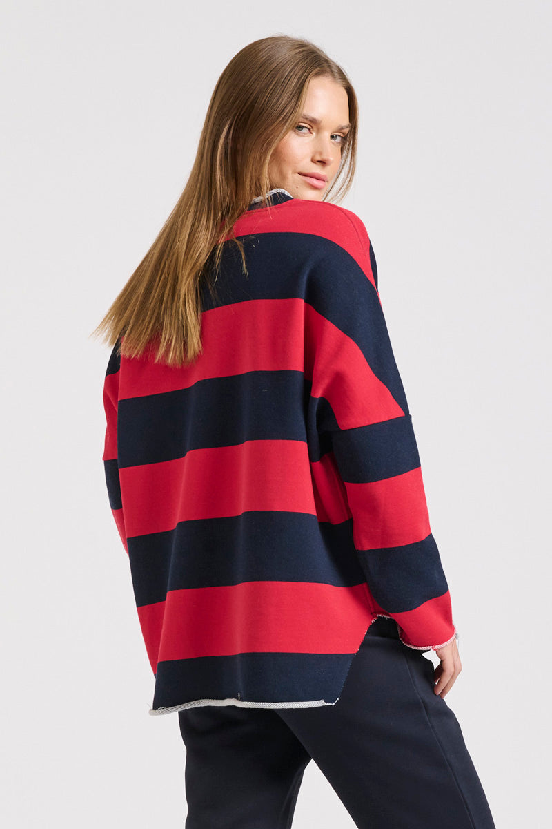 Raw Cotton Stripe Sweatshirt Red/Navy