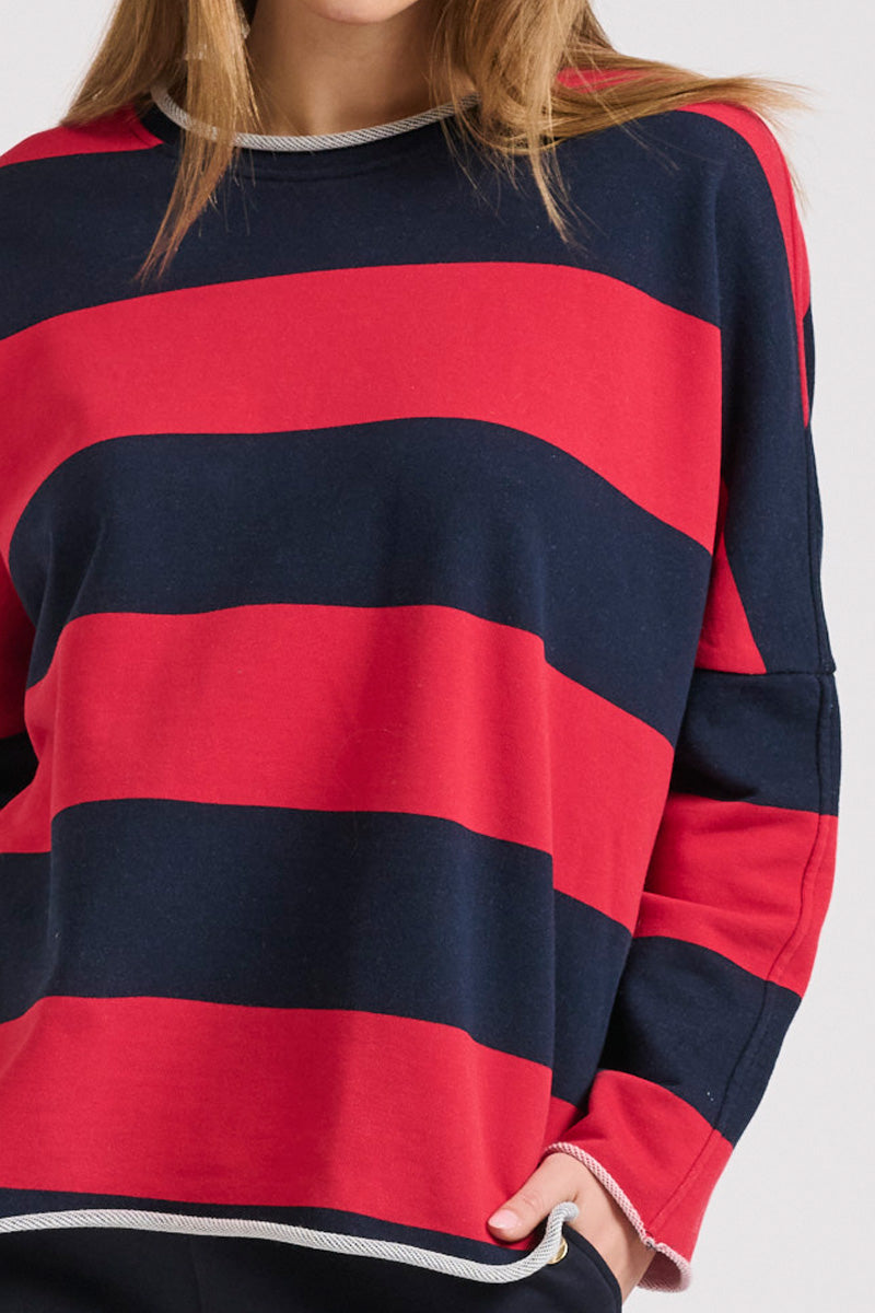 Raw Cotton Stripe Sweatshirt Red/Navy