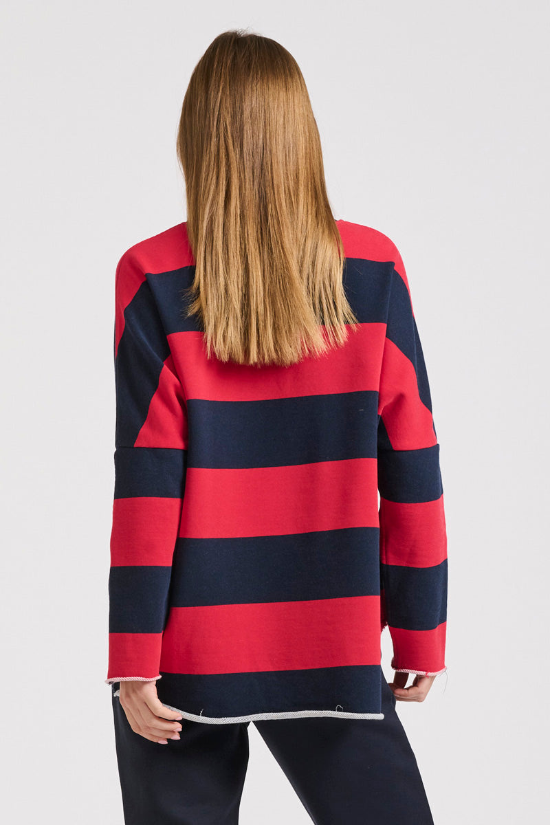 Raw Cotton Stripe Sweatshirt Red/Navy