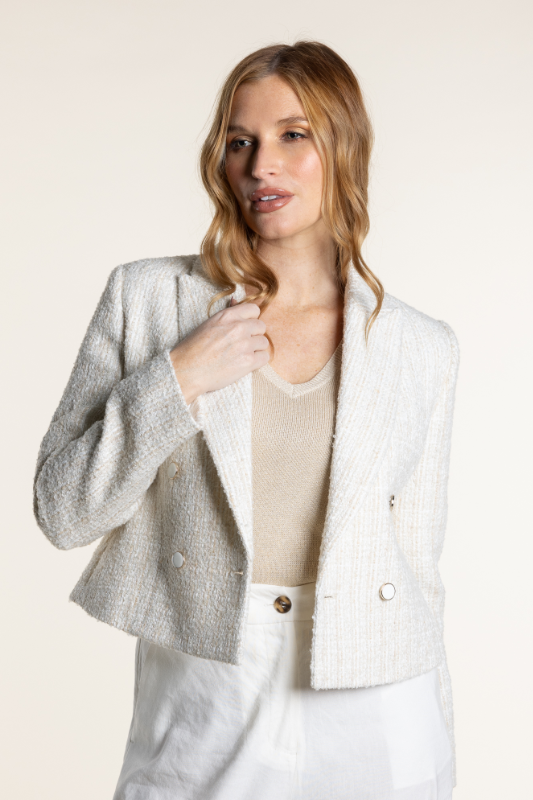 Cropped Tweed Blazer Ivory