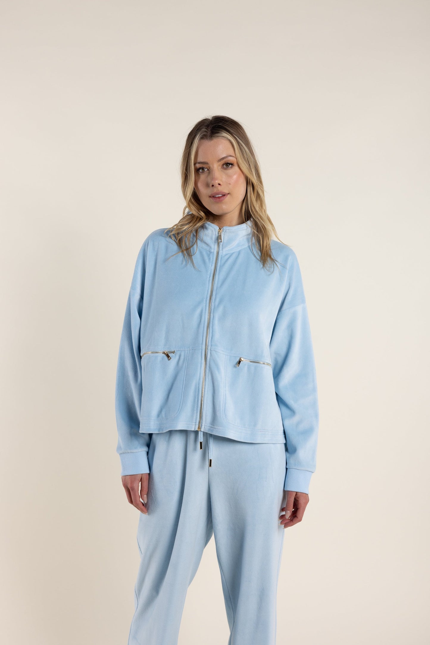 Cropped Velour Sweat Jacket Ice Blue