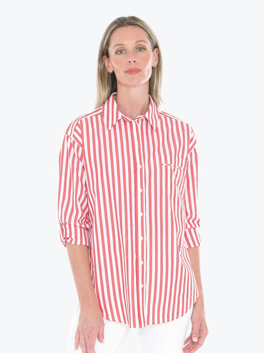 Holiday Stripe Shirt Tomato White