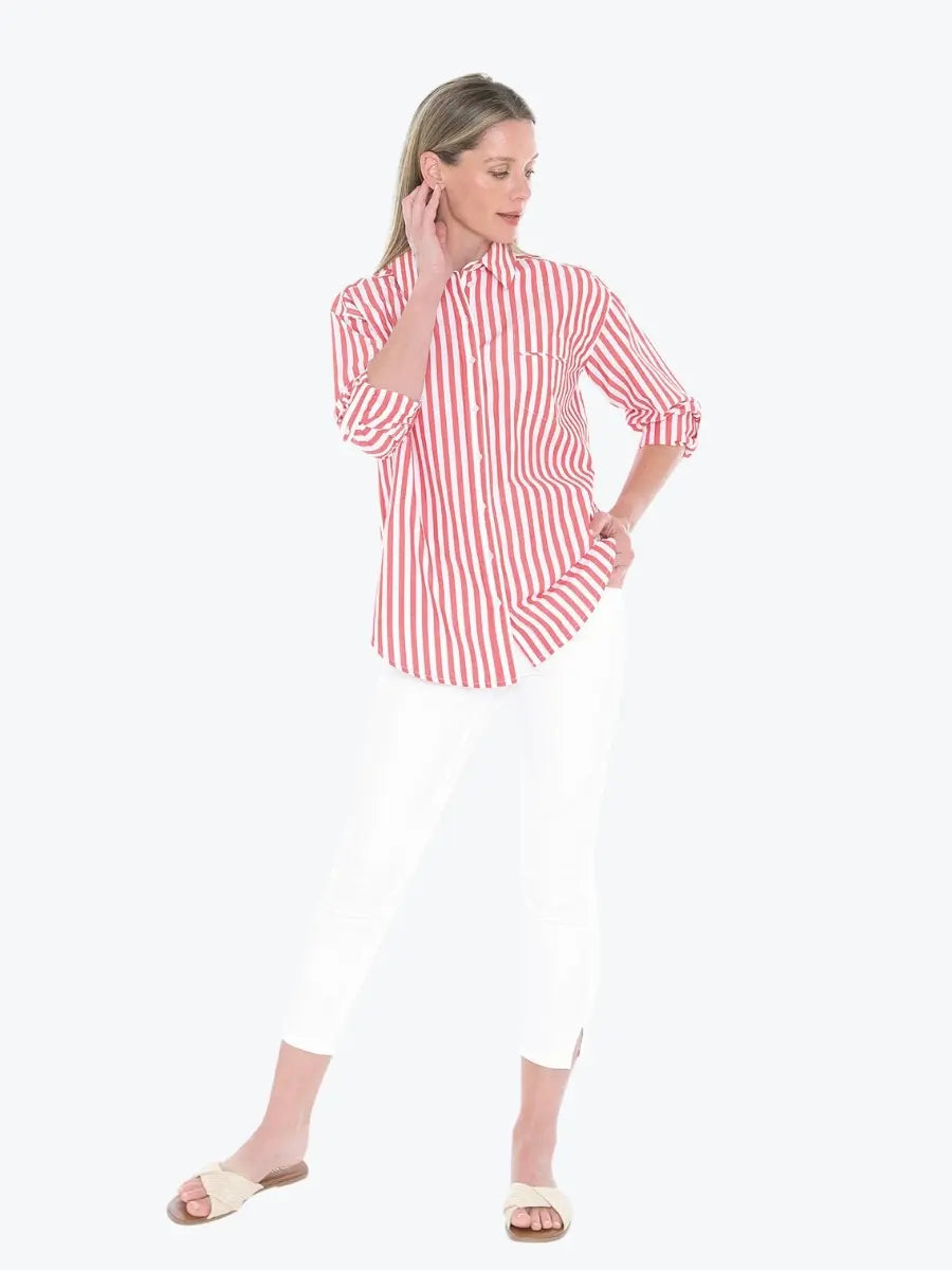 Holiday Stripe Shirt Tomato White