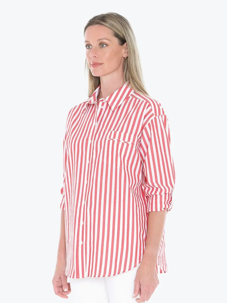 Holiday Stripe Shirt Tomato White