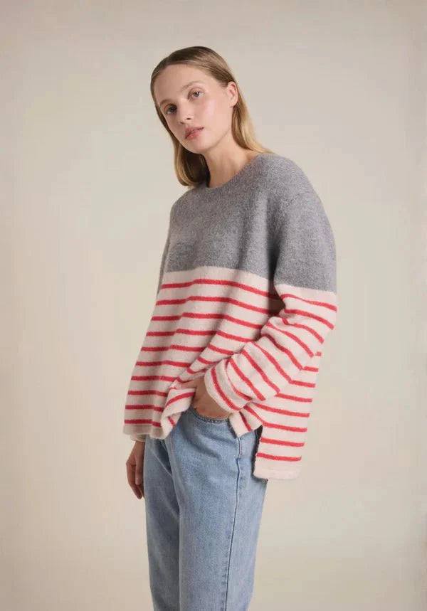 Lexie Stripe Jumper Grey/Red