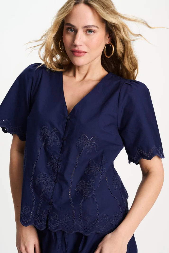 Blouse Brdr Angls Ngt Blue