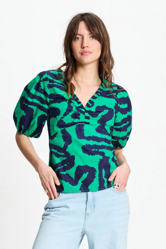 Top Poplin Waves Green