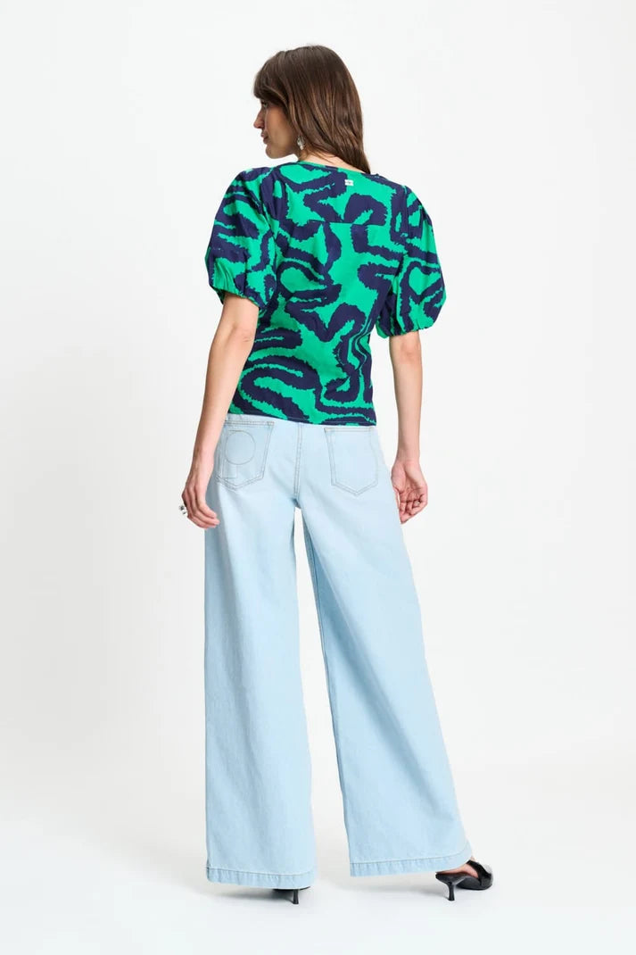 Top Poplin Waves Green