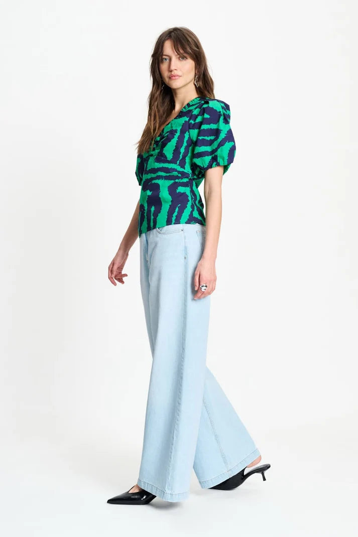 Top Poplin Waves Green