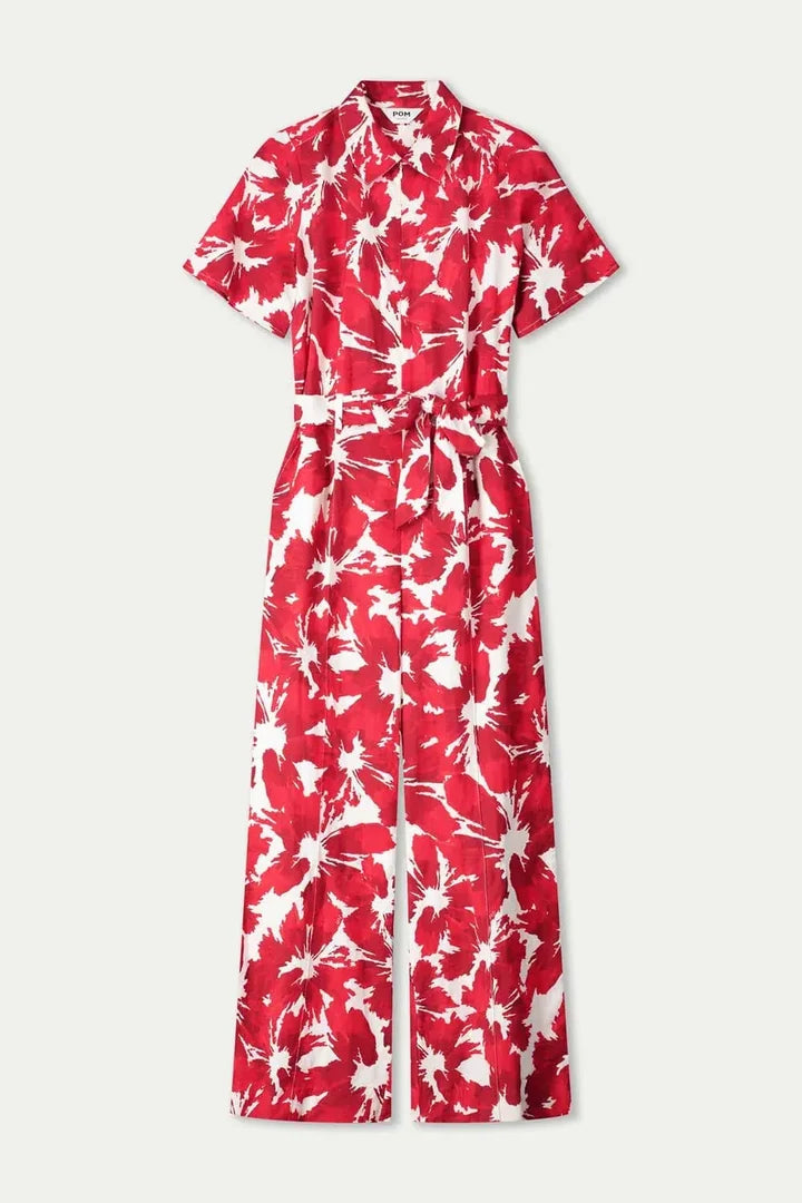 Bubble Bloom Jumpsuit Red Linen