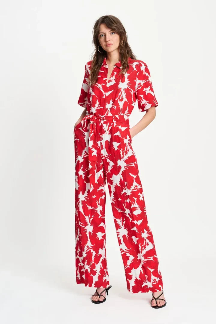 Bubble Bloom Jumpsuit Red Linen
