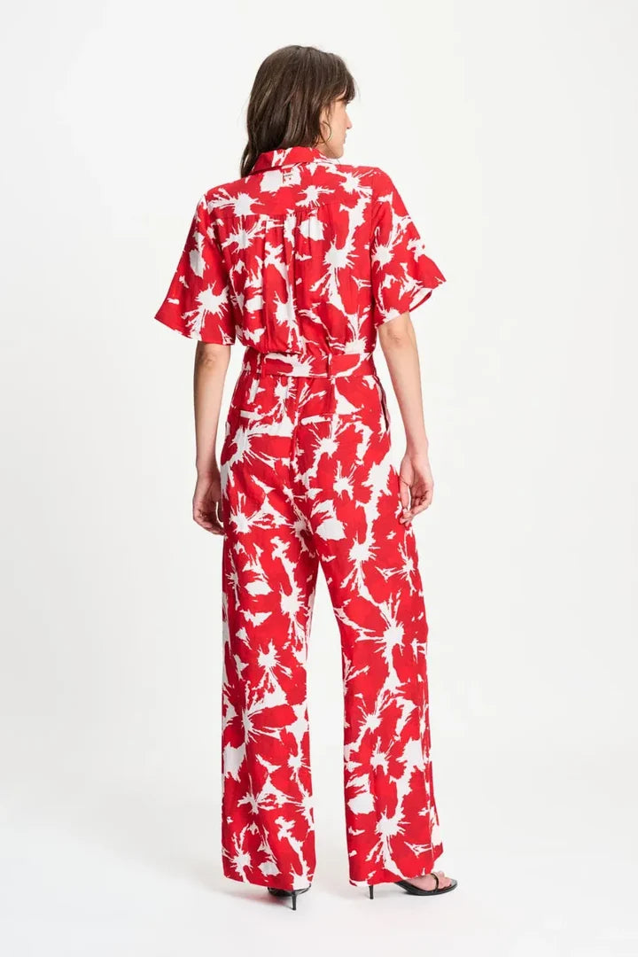Bubble Bloom Jumpsuit Red Linen