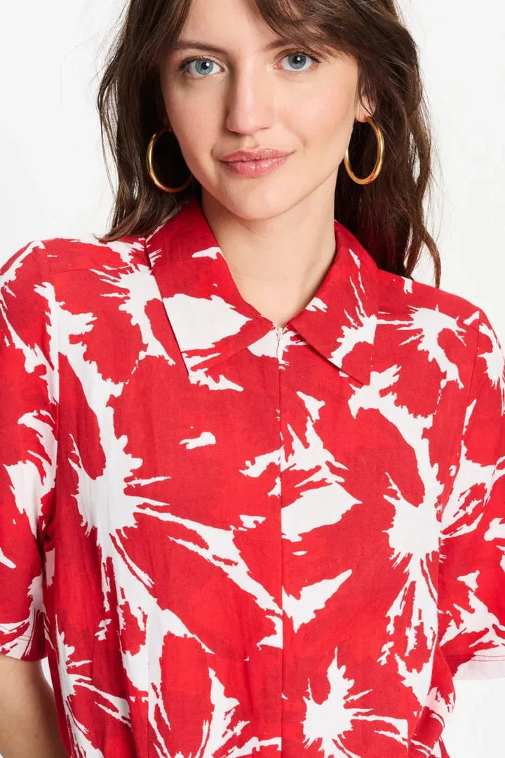 Bubble Bloom Jumpsuit Red Linen