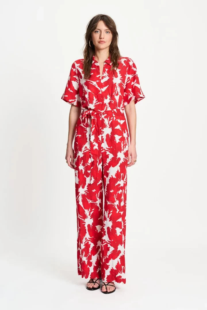 Bubble Bloom Jumpsuit Red Linen
