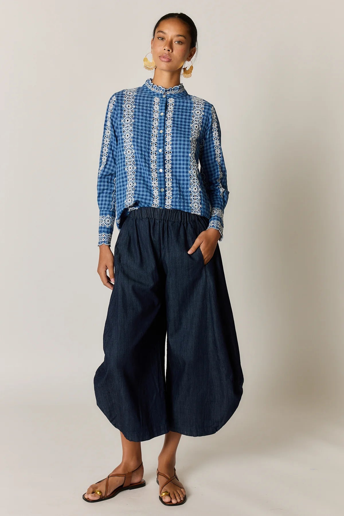 Avery Lace Top Blue Check