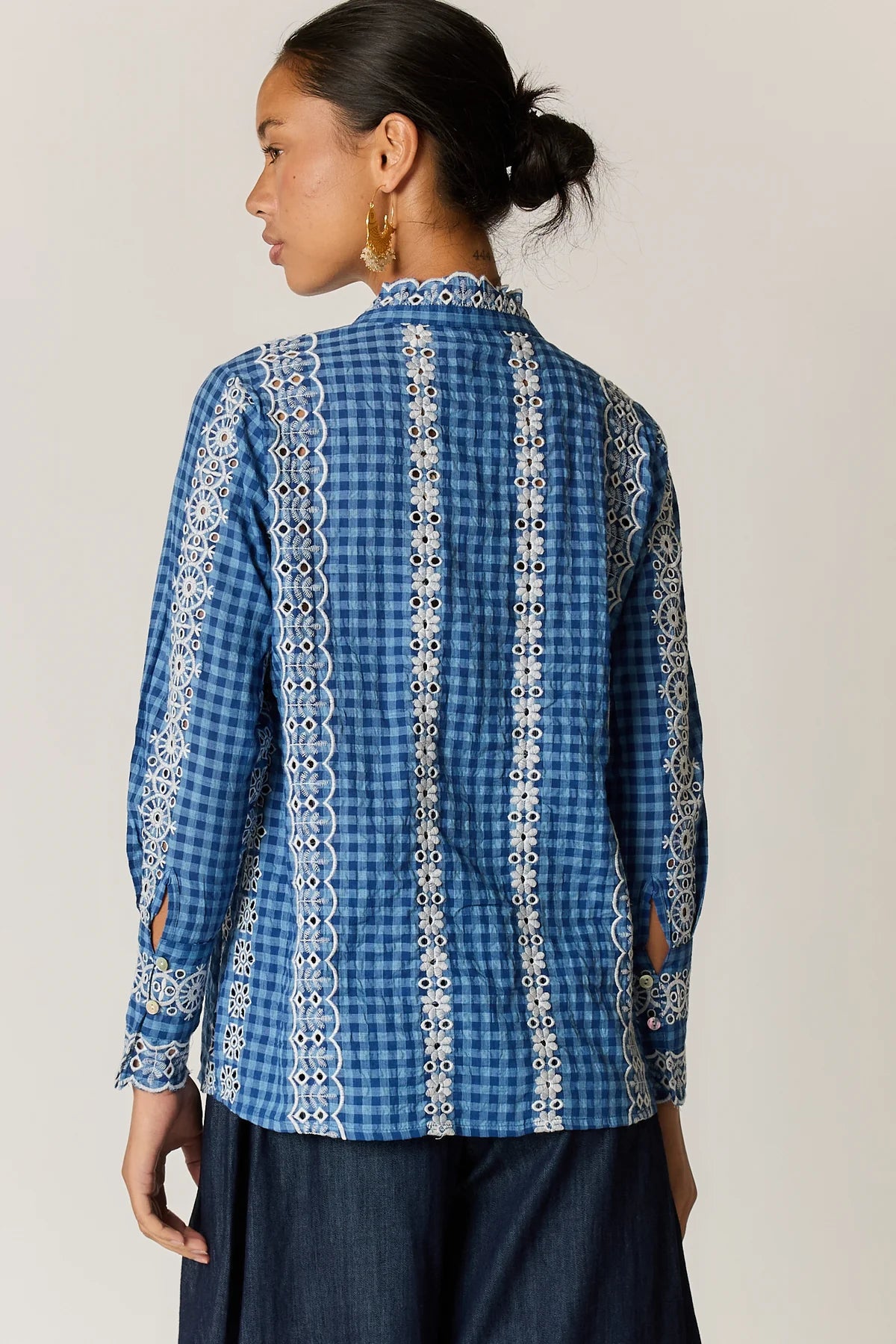 Avery Lace Top Blue Check
