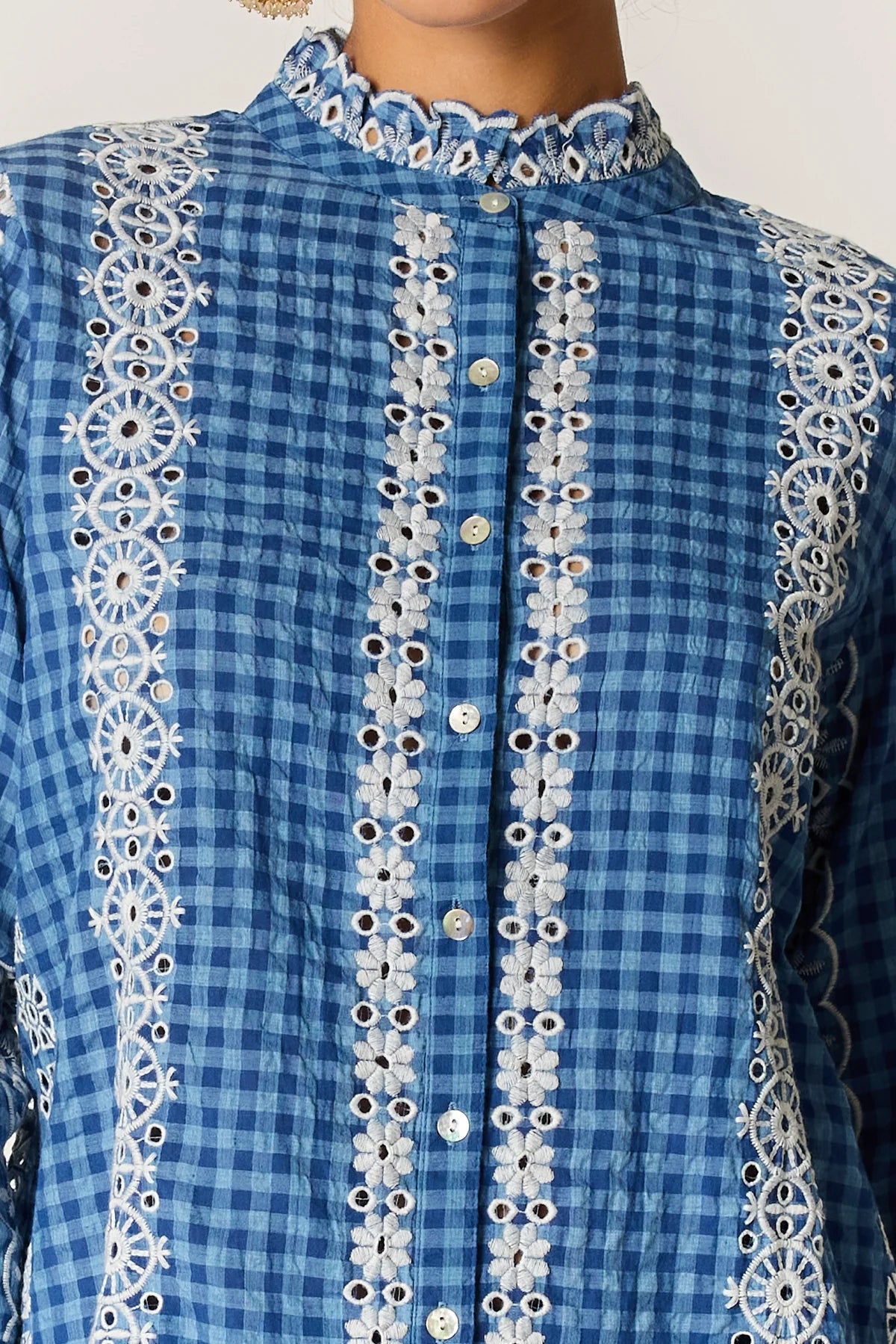 Avery Lace Top Blue Check